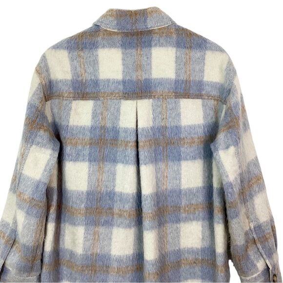 REFORMATION Size M Ainslie Plaid Jacket Coat Flannel Oversized Light Blue - Picture 7 of 10